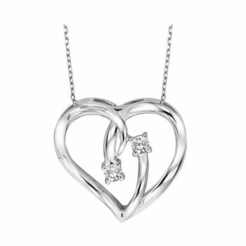 Sterling Silver Heart Necklace With Two Round Diamonds